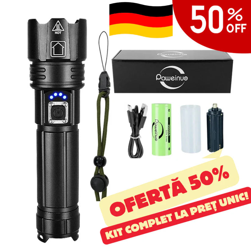 Német Taktikai Lézeres Zseblámpa + Tok + Ingyenes Extra Akkumulátor Csomag – TitanLux™